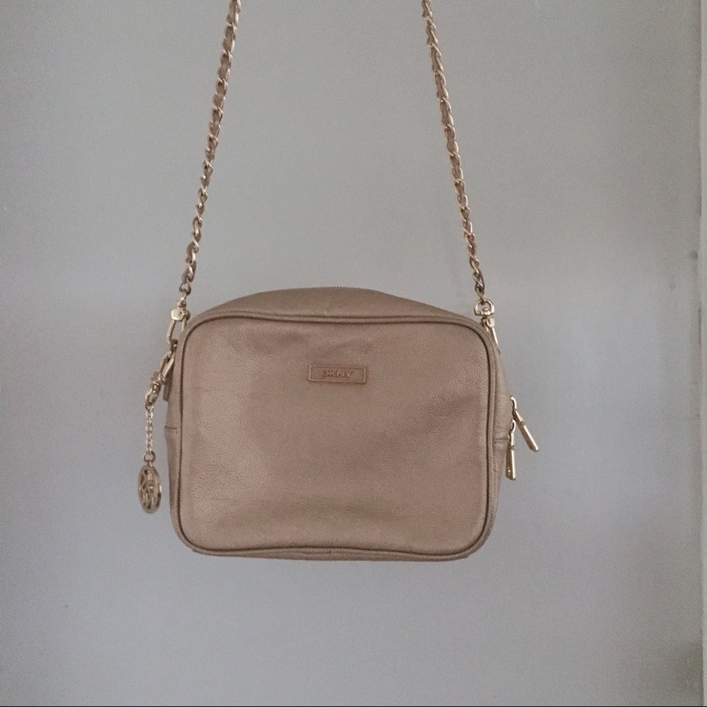DKNY gold leather crossbody purse
